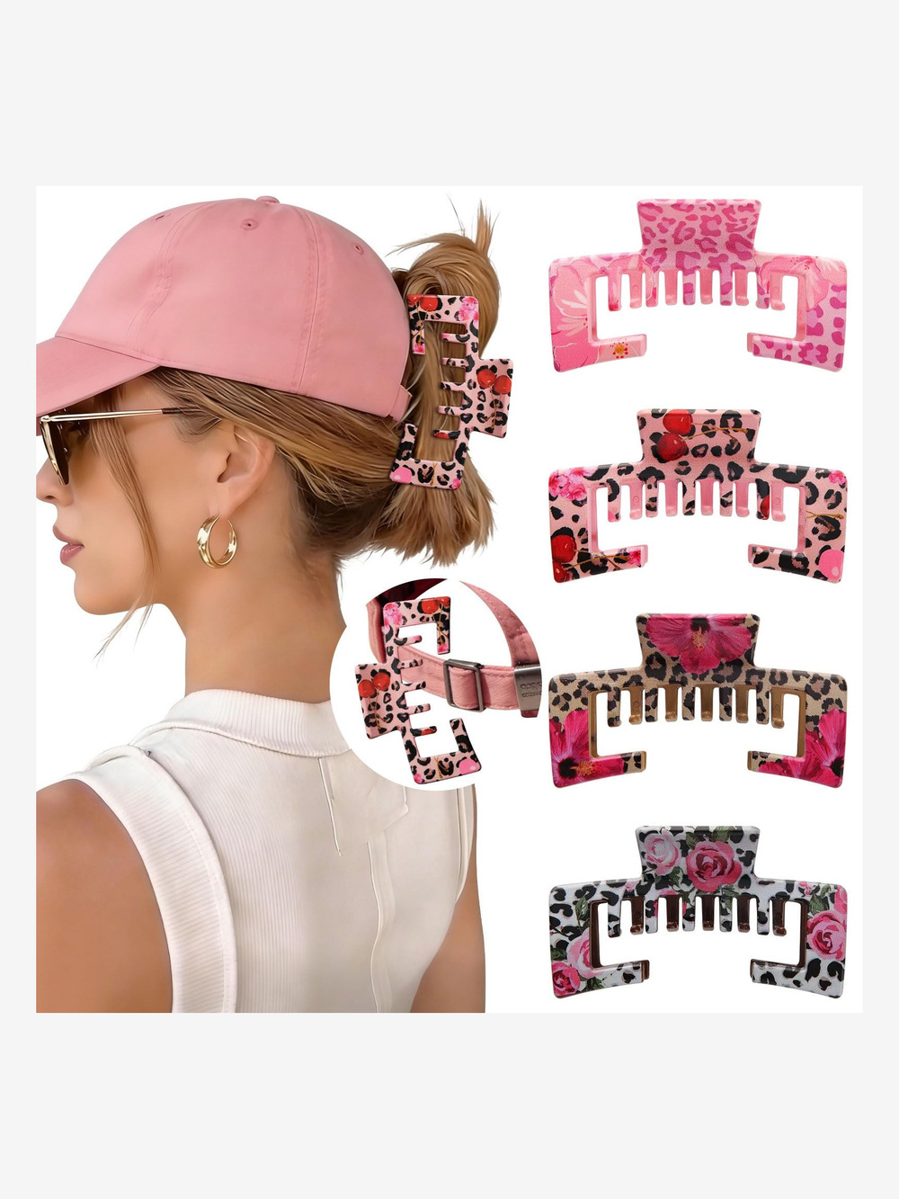 4 Pcs Teacher Hair Clips & Hat Claw Clips for | Leopard Flower | Size OS